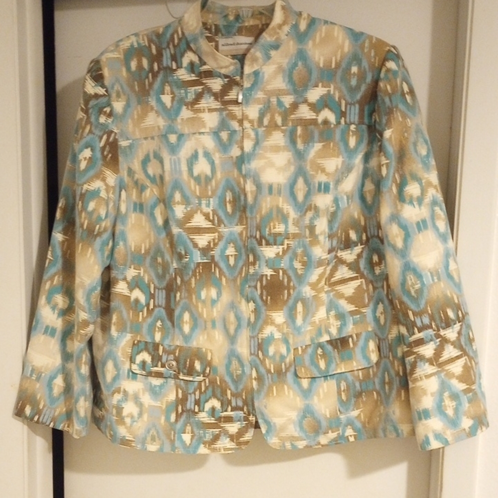 Alfred Dunner Blue and Tan Patterned Blazer